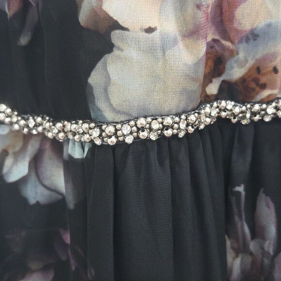 SLNY Floral Maxi Shoulderless Rhinestone Dress NWT Size 6 - Picture 8 of 12